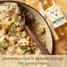Savannah Bee honey bottle pour highlighting floral notes ideal for drizzling