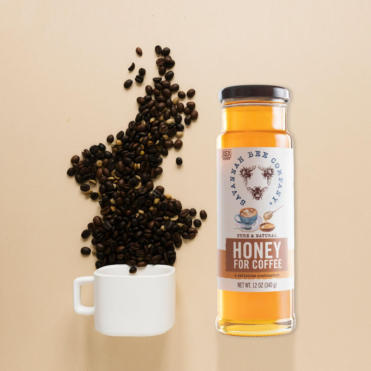 Savannah Bee honey for coffee displayed with warm inviting glow.