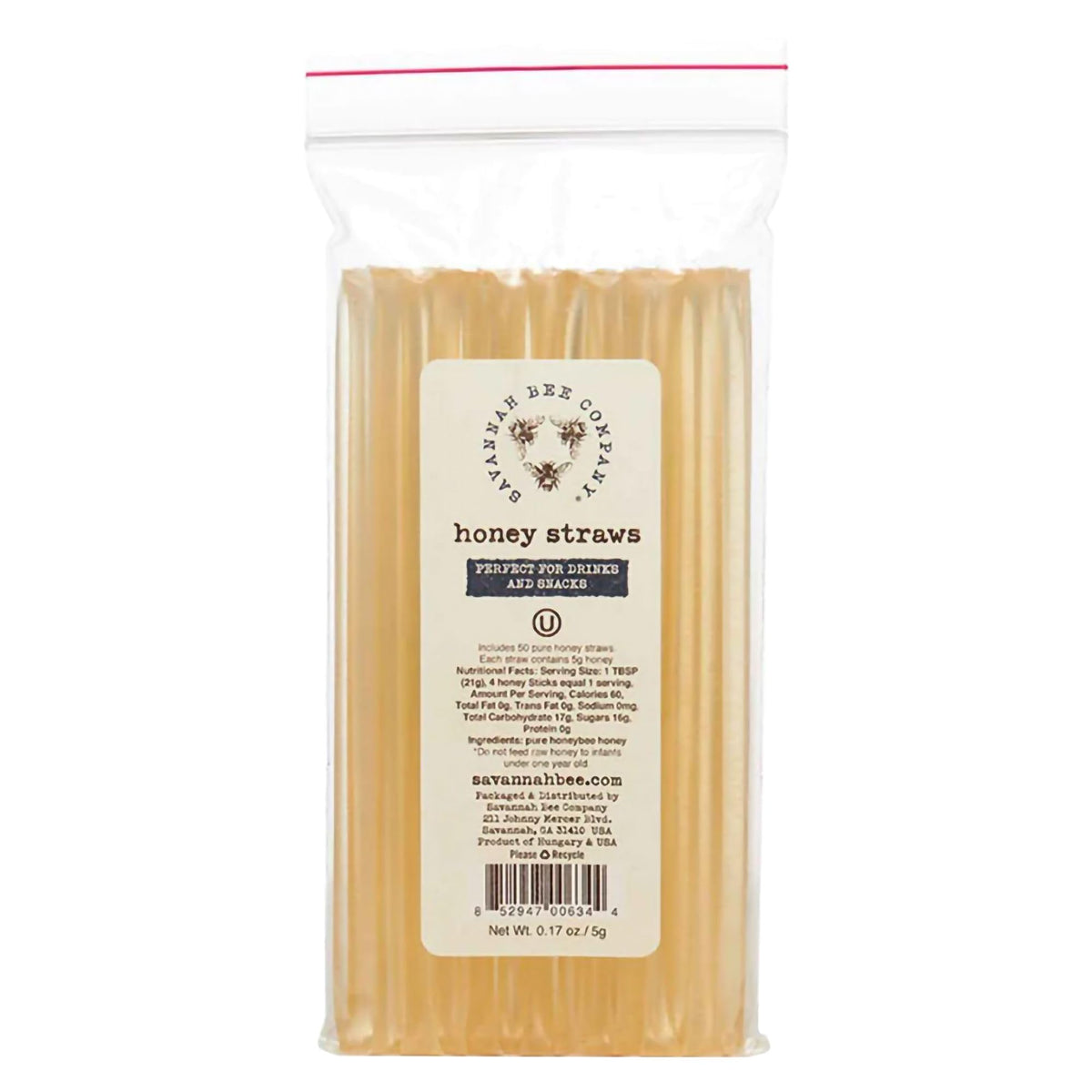 On-the-go Savannah Bee honey straw snack for kids and adults.