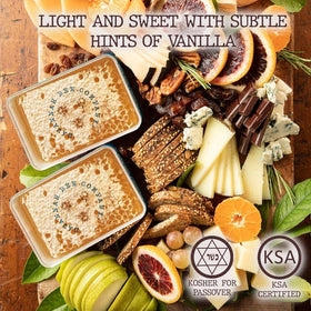 Savannah Bee honeycomb with brie cheese, ideal for a gourmet pairing.