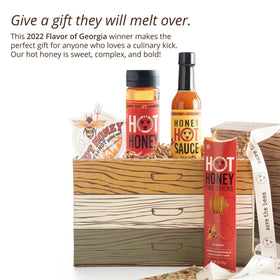 Savannah Bee hot honey drizzled over chicken pizza for a sweet-spicy flavor boost.