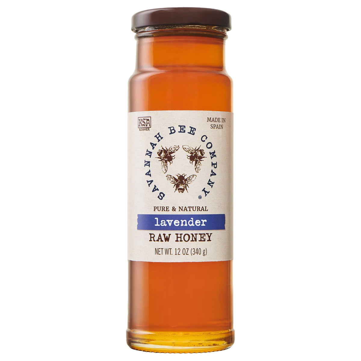 Savannah Bee Company lavender honey bottle highlighting floral sweetness for tea.