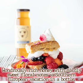 Savannah Bee lavender honey jar drizzled for yogurt or toast.