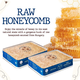 Savannah Bee Hungary origin honeycomb close-up emphasizes authentic flavor.