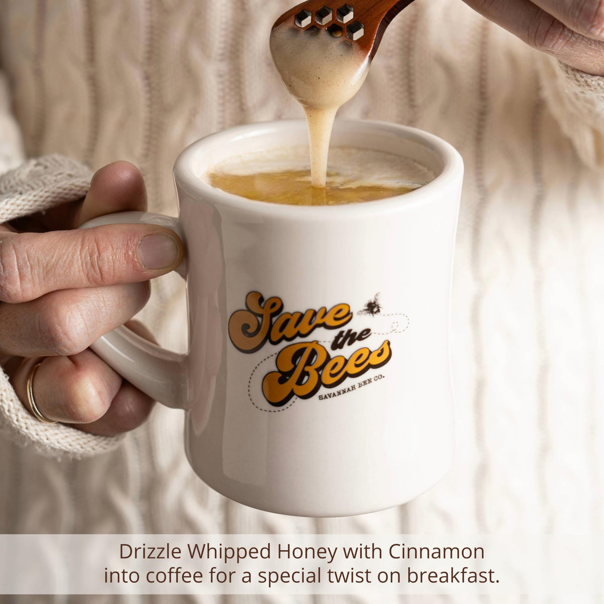Savannah Bee whipped honey cinnamon 12oz jar, convenient spreadable flavor