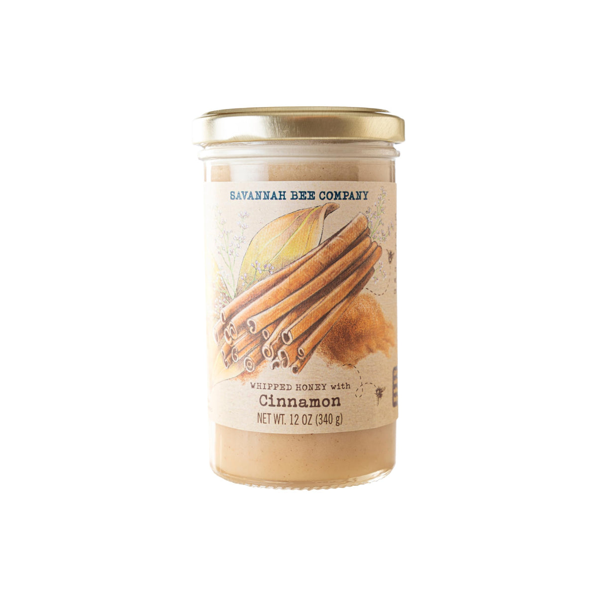 Savannah Bee whipped honey cinnamon jar top view—creamy spread great for toast
