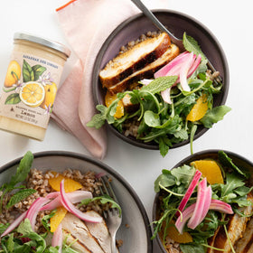Savannah Bee whipped honey lemon drizzle over pancakes for citrus sweetness