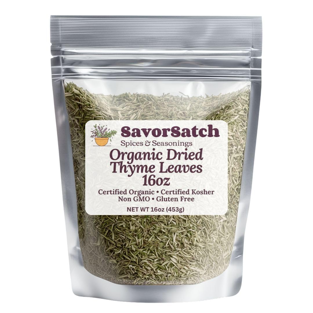 SavorSatch Organic Thyme Leaf 16oz pouch front showing packaging and brand