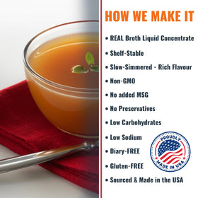 Savory Choice beef broth cup ready to sip or serve.
