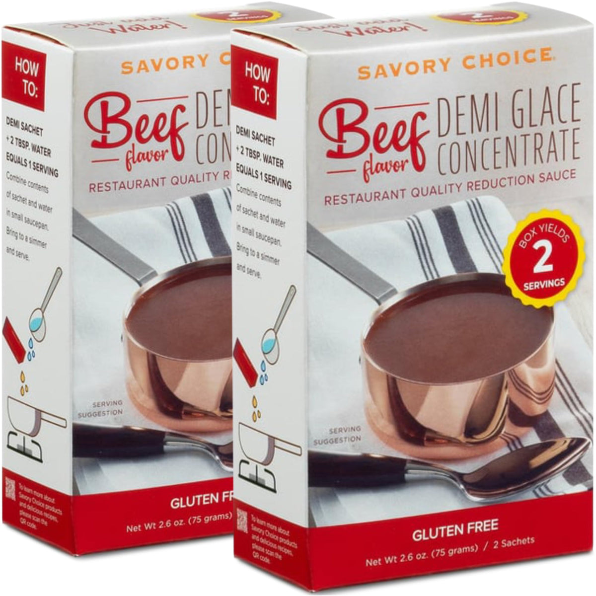 Savory Choice Beef Demi-Glace packets close-up, quick boost for restaurant-depth sauces.