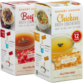 Savory Choice broth concentrate packaging, gluten-free base ready for quick soups.