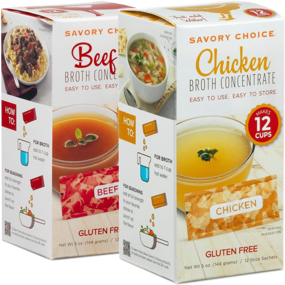 Savory Choice broth concentrate packaging, gluten-free base ready for quick soups.
