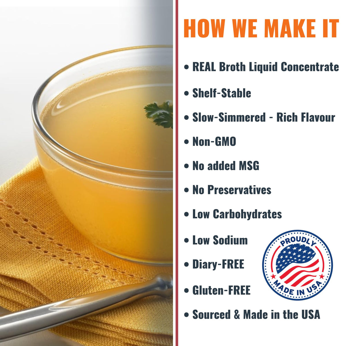 SAVORY CHOICE broth concentrate packet dissolving in hot water to create broth