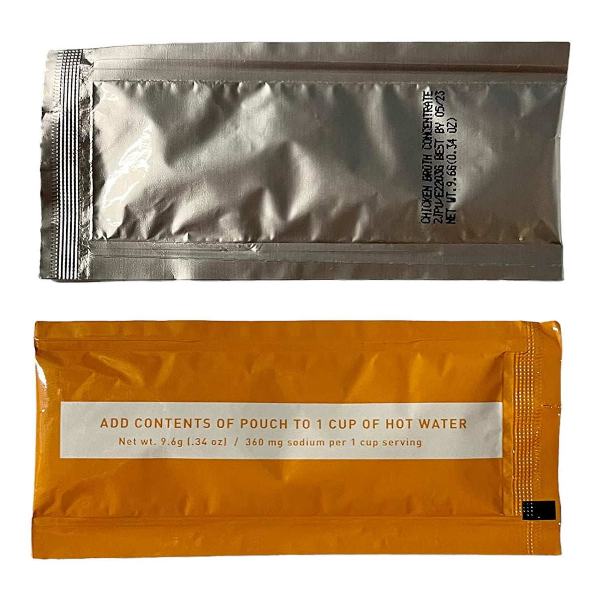 Savory Choice broth packet dissolving in hot water for stock.
