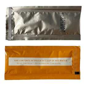 Savory Choice broth packet dissolving in hot water for stock.