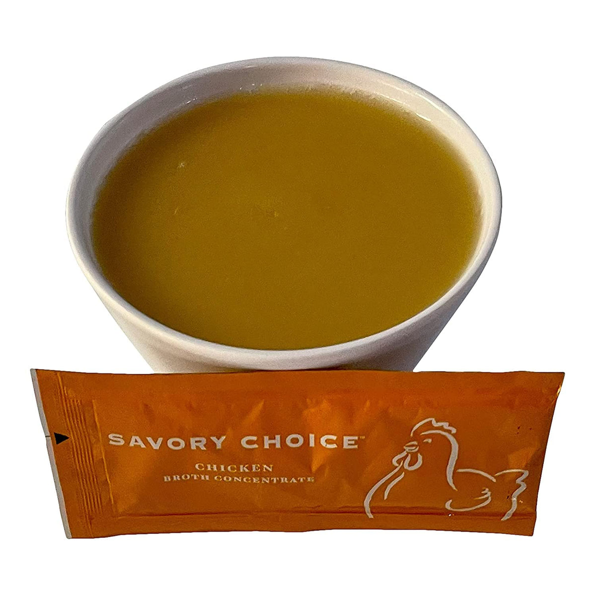 Savory Choice chicken broth concentrate packet contents ready for quick use.