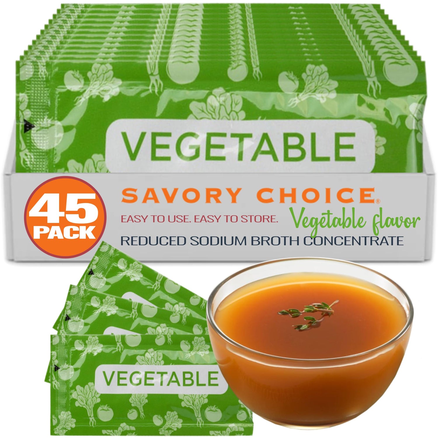 Savory Choice reduced-sodium broth packet open for quick meals