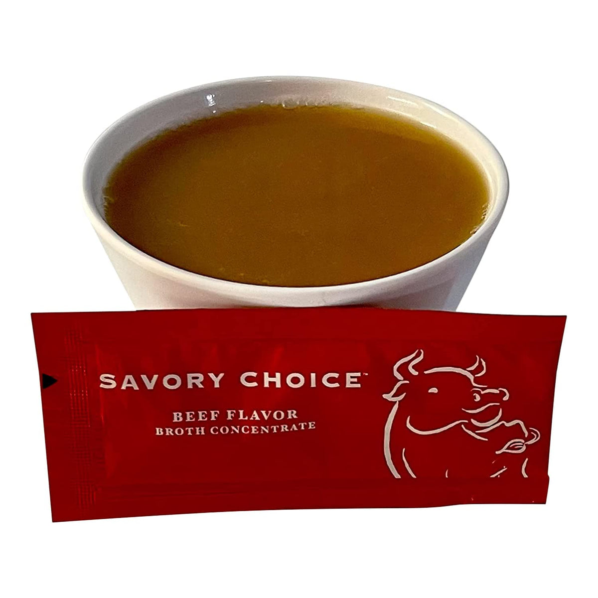 Savory Choice sauce packets dissolving into broth in minutes.