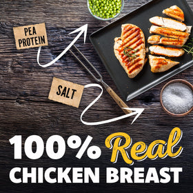 Savory Prime SPC Chicken Jerky serving in a bowl shows convenient protein boost