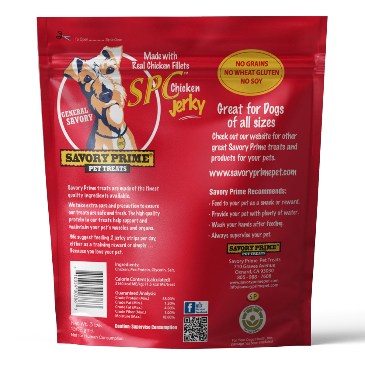 Savory Prime SPC Chicken Jerky travel-snack image suggests on-the-go protein option