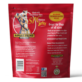 Savory Prime SPC Chicken Jerky travel-snack image suggests on-the-go protein option