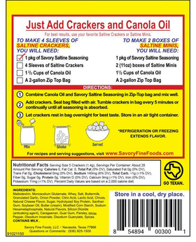 Closeup of Savory Saltine Seasoning original pack showing dusting on crackers.