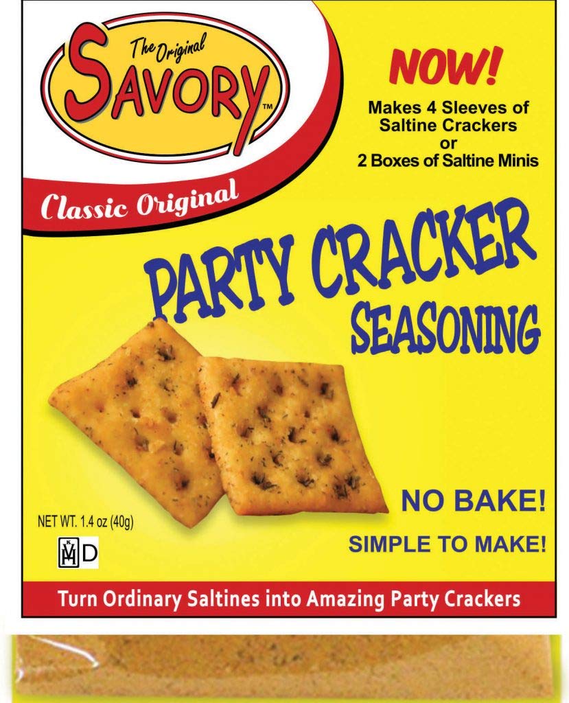 Savory Saltine Seasoning original pack on display for quick party snacks.