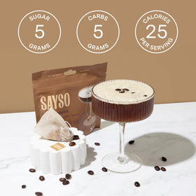 SAYSO Espresso Martini in glass presents a polished cocktail ready to enjoy
