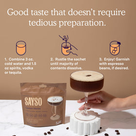 SAYSO powder and granules close-up hint at near-instant infusion