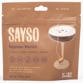 SAYSO Espresso Martini tea bags in packaging showcase a premium cocktail option