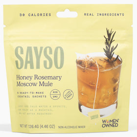 SaySO Honey Rosemary Moscow Mule tea bag infuses quickly in cold water for mocktails
