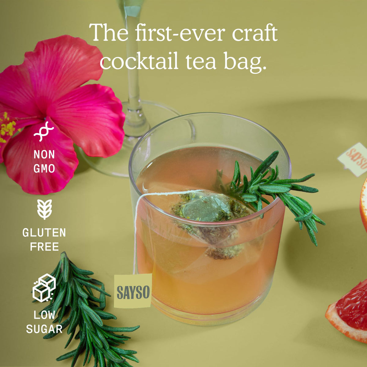 SaySO packaging featuring organic honey rosemary ingredients for premium at-home drinks