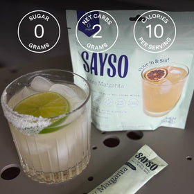 SaySO Skinny Margarita glass ready with vibrant color and balanced citrus notes