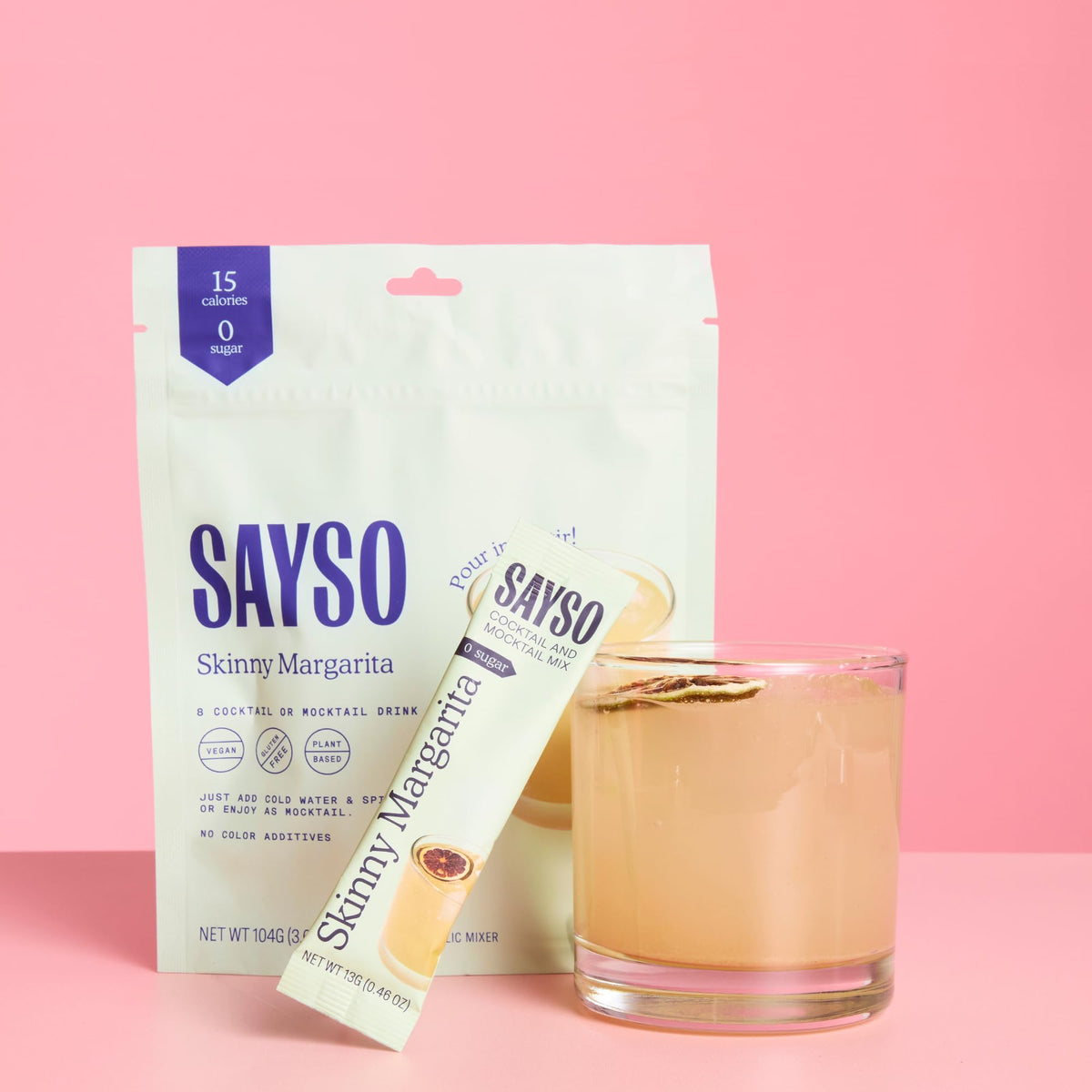 SaySO Skinny Margarita stick poured with water for a quick cocktail