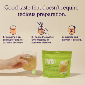 SAYSO cocktail glass setup hints at party-ready margarita moments in minutes