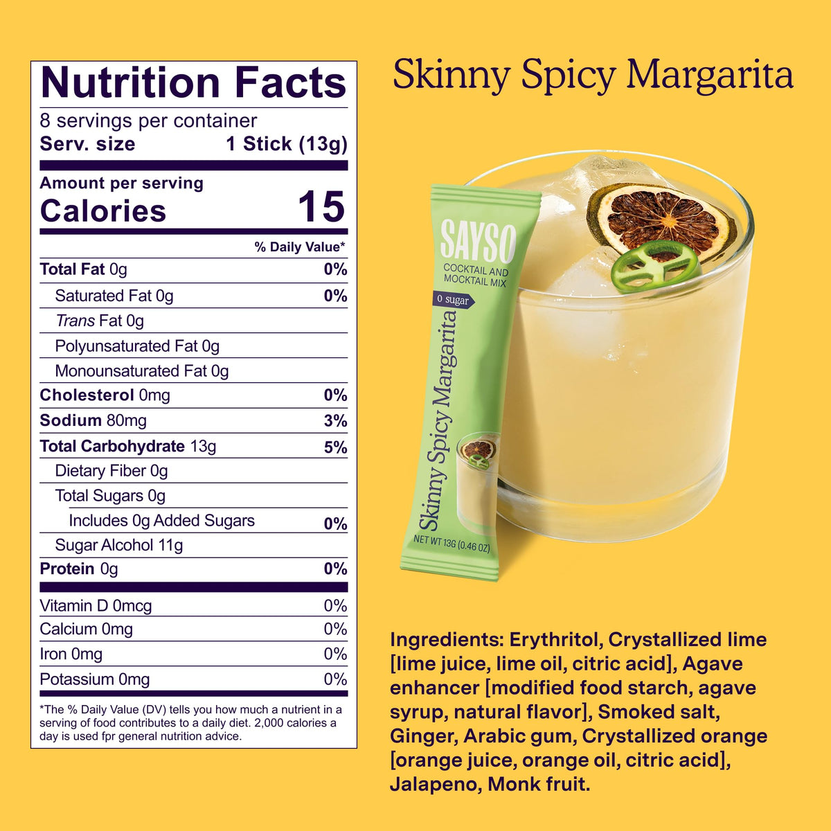 SAYSO Margarita stick being poured into a glass for quick cocktail preparation.