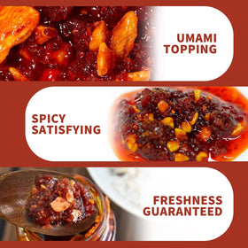 S&B Crunchy Garlic Chili Oil six-pack view showcases resealable jars.