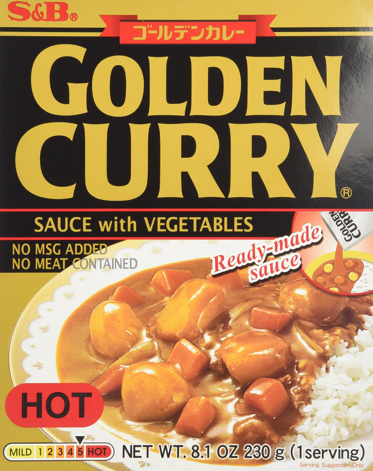 S&B Curry Gold Vegetable Hot pack five servings, convenient ready-to-heat meals.