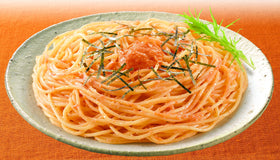 Ready-to-serve spaghetti dish featuring Mentaiko sauce with savory notes.