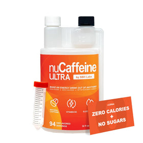 SBH Labs nuCaffeine Ultra bottle pour showing a clean energy lift