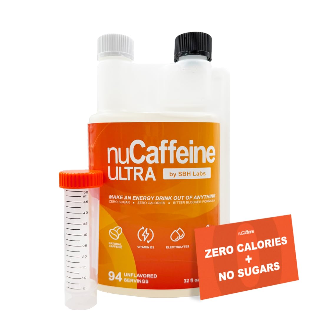 SBH Labs nuCaffeine Ultra bottle showing all-natural energy on the go