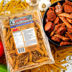 SBO Pastalaya mix close-up showing the Cajun seasoning blend.