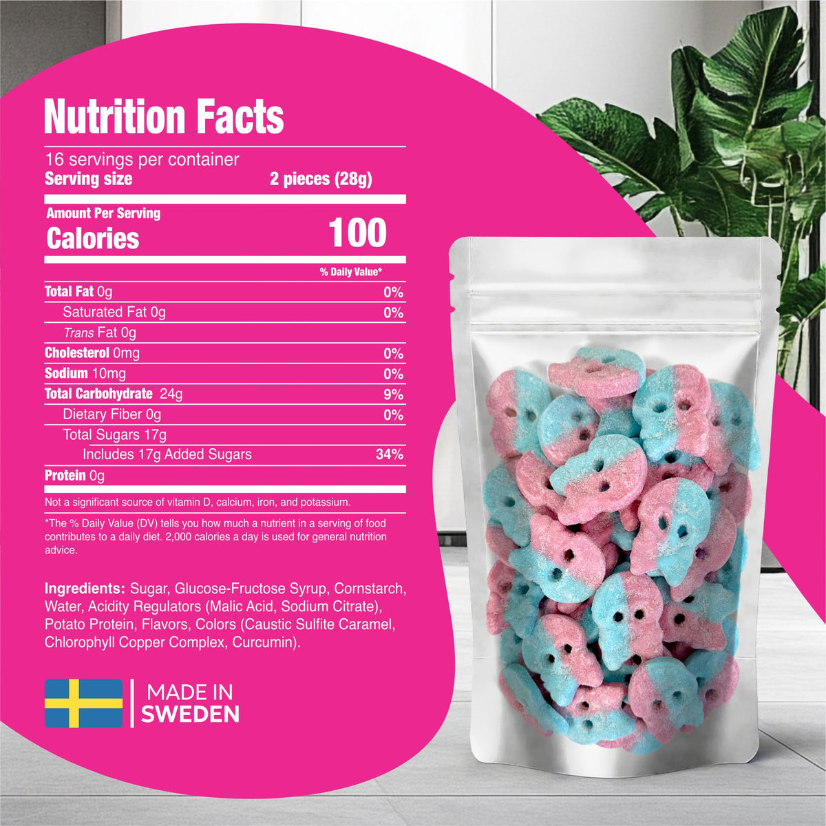 Dizzy Skulls are vegan, gluten-free, and gelatin-free for inclusive snacking.