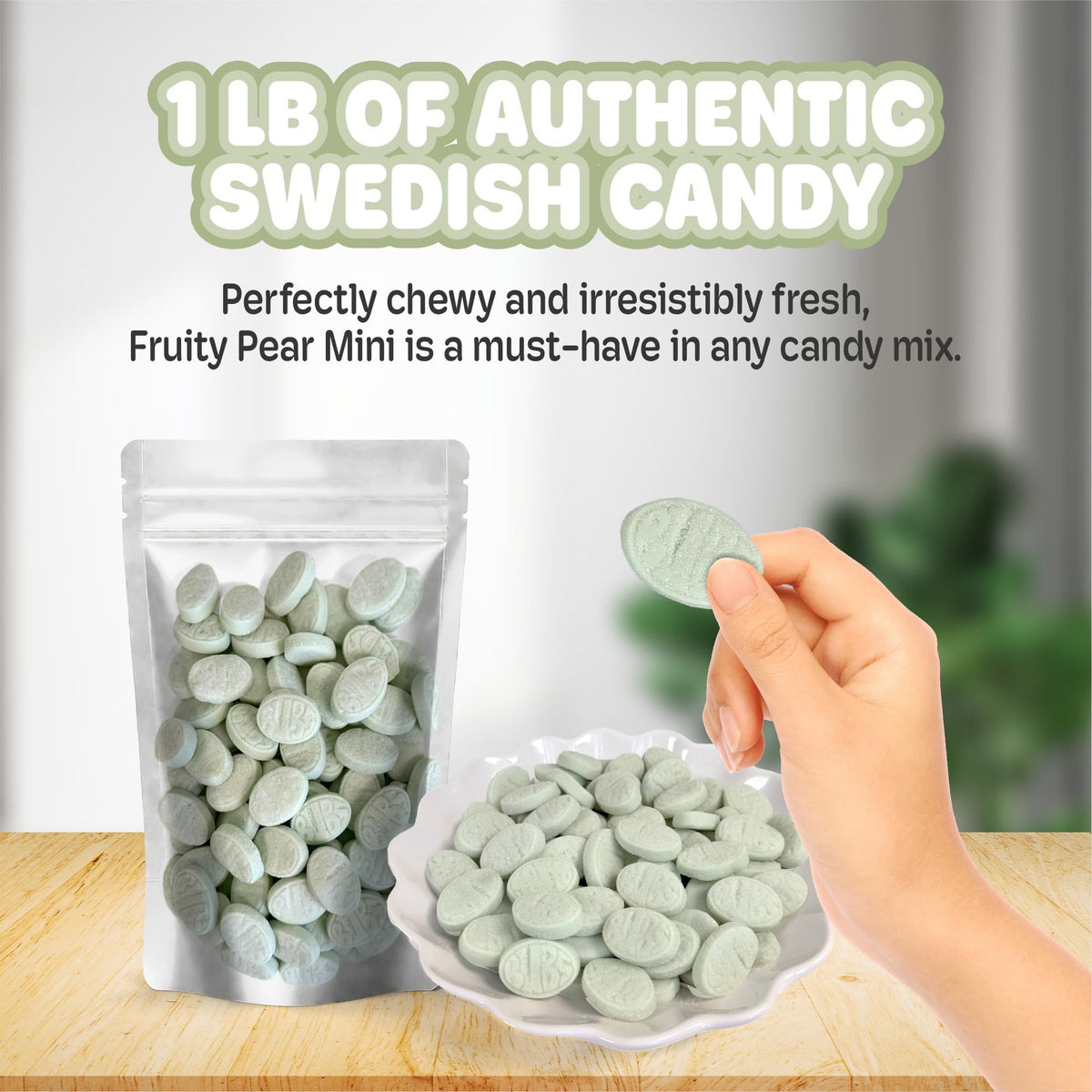 Ingredients label on Scandylicious Bubs pear mini sour ovals; vegan and gelatin-free.