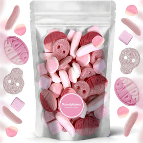 Scandylicious BUBS Pink Mix gummies in an all-pink assortment, ideal for gifting.