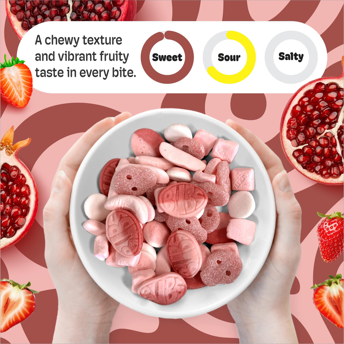 Soft chew with a fizzy finish from Scandylicious Pink Mix enhances any snack.