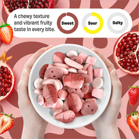 Soft chew with a fizzy finish from Scandylicious Pink Mix enhances any snack.
