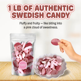 Scandylicious BUBS Pink Mix is a giftable pink candy for desks or gatherings.
