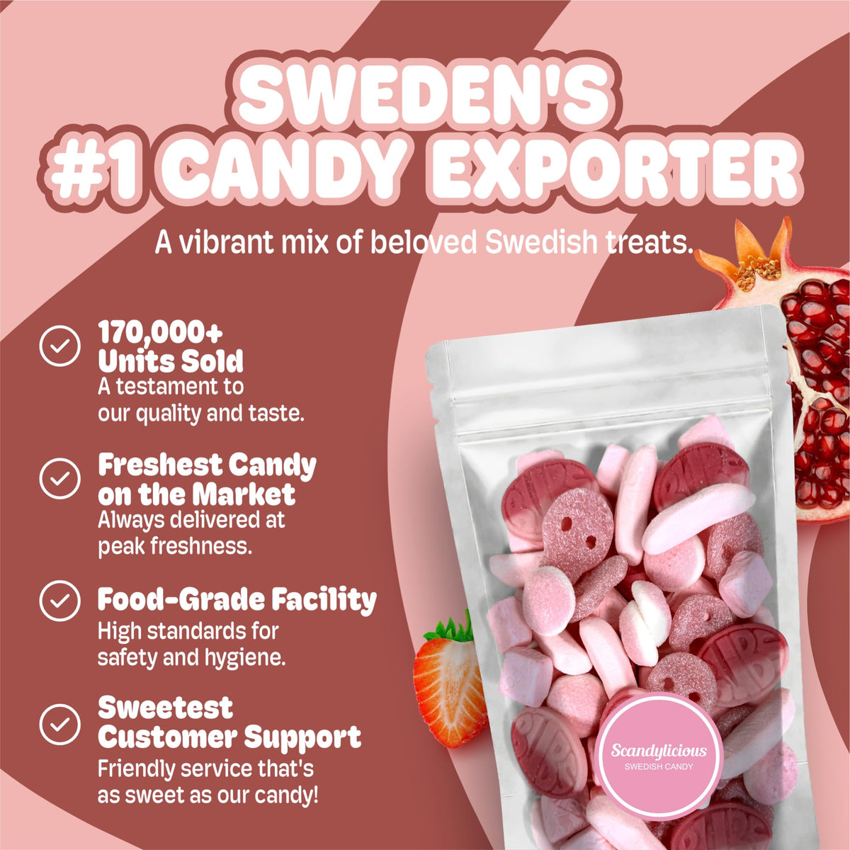 BUBS Pink Mix from Scandylicious delivers soft, fizzy bites with tangy strawberry flavors.