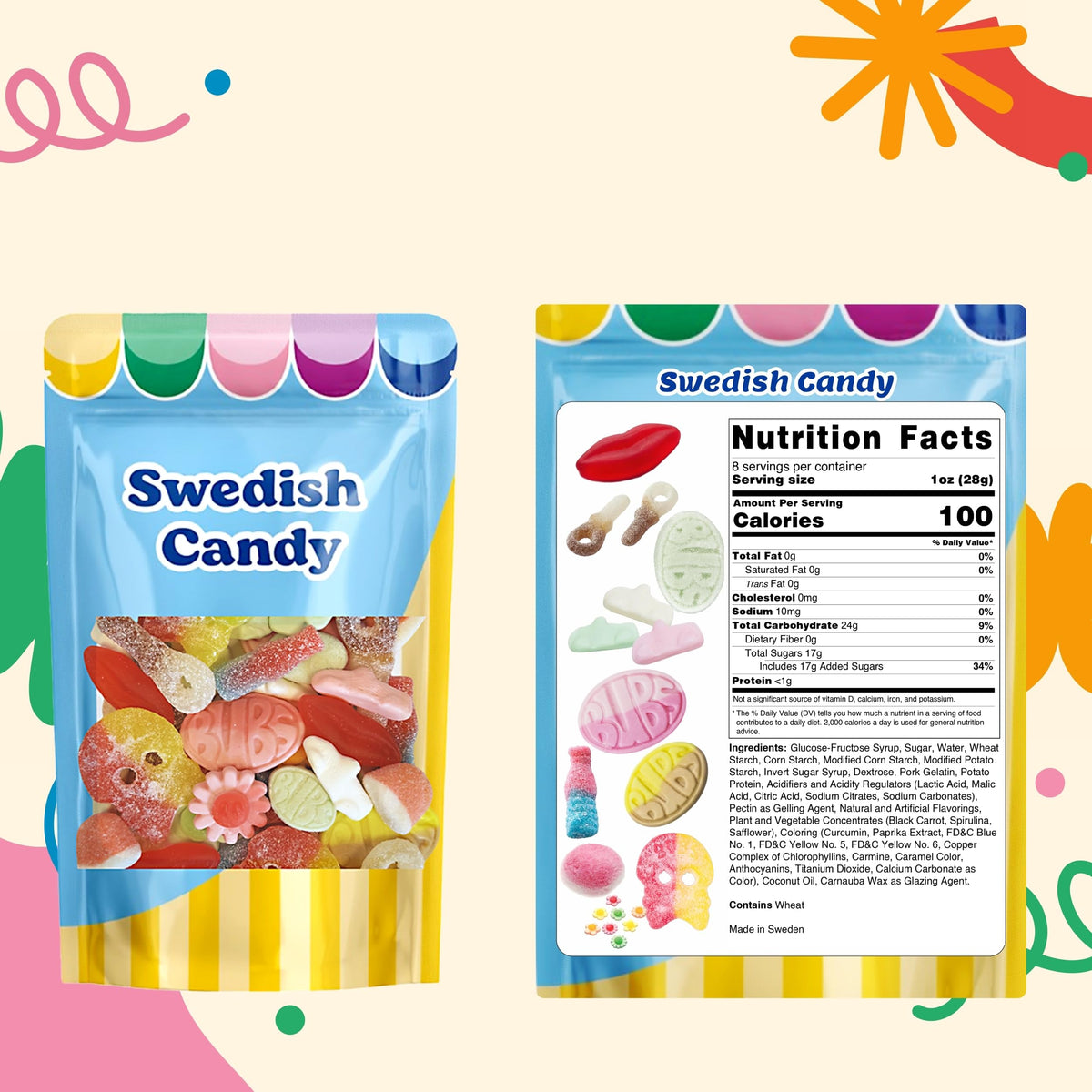Scandylicious BUBS Swedish Candy gifting-display idea; great for celebrations and care packages.